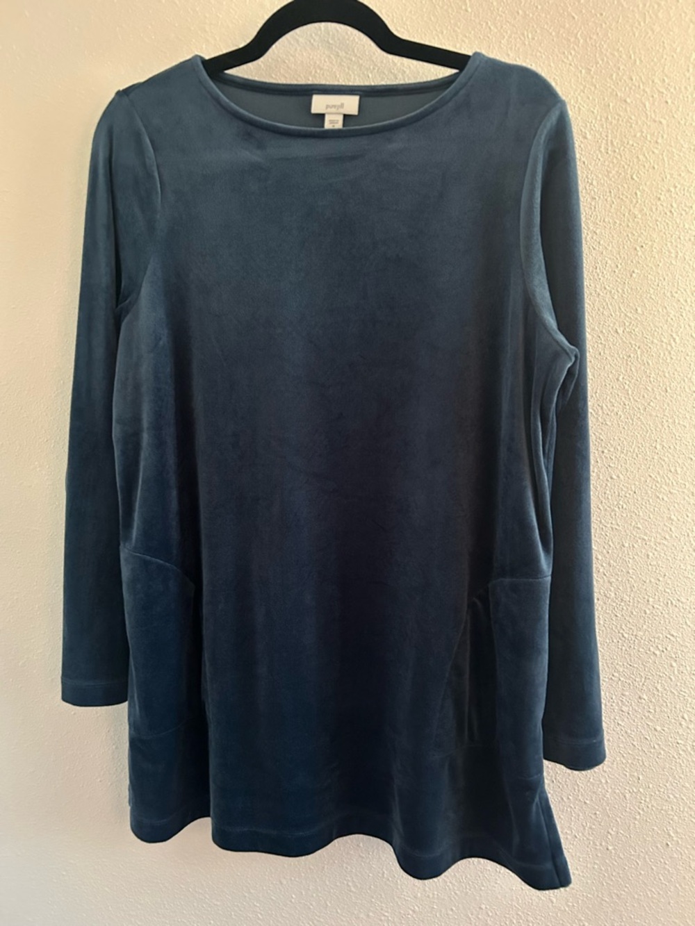 J. Jill Blue Velvet-Look Scoop Neck Sweater